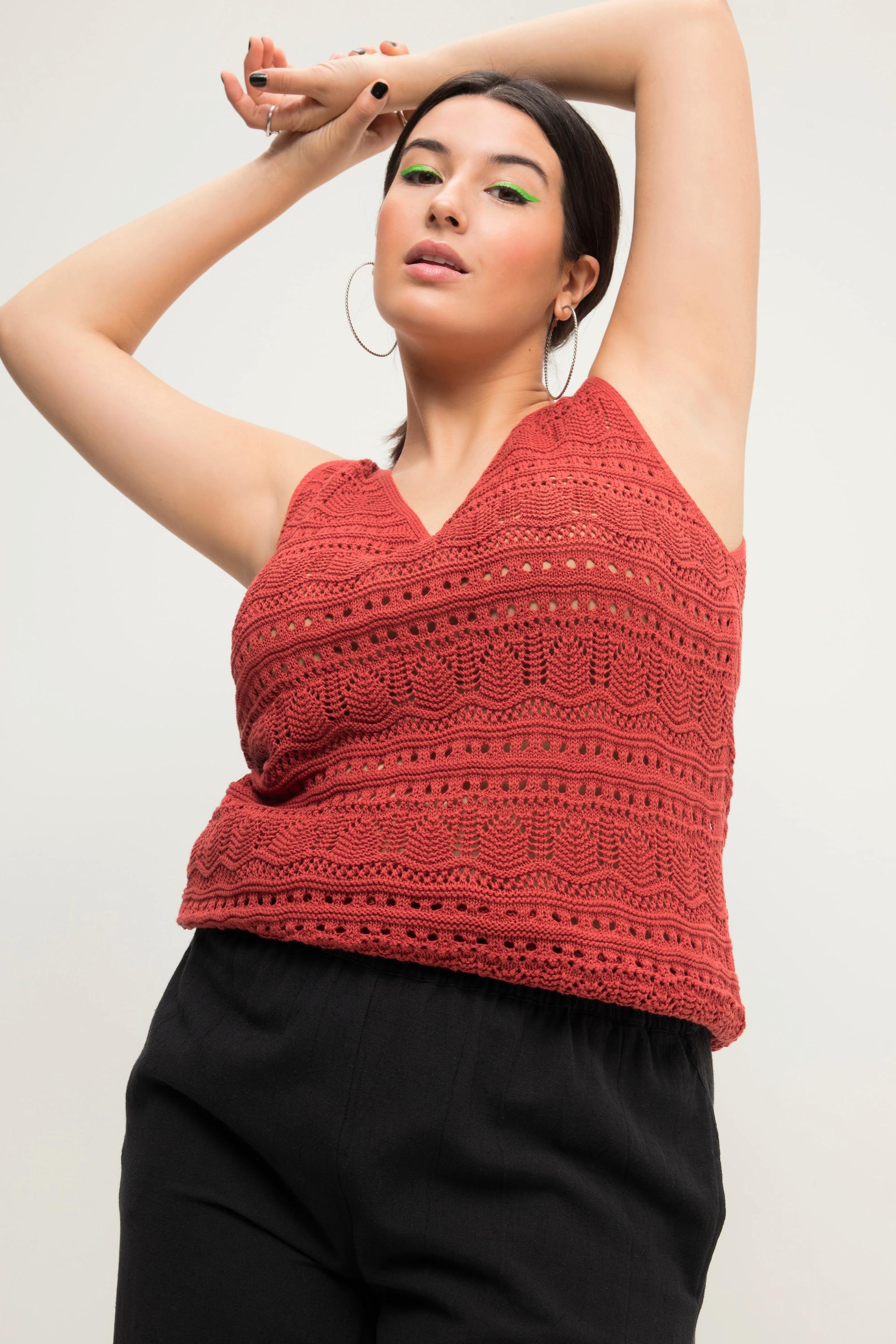 Studio Untold Top Maille Ajourée Ligne A Col V Ourlet Ondulé  