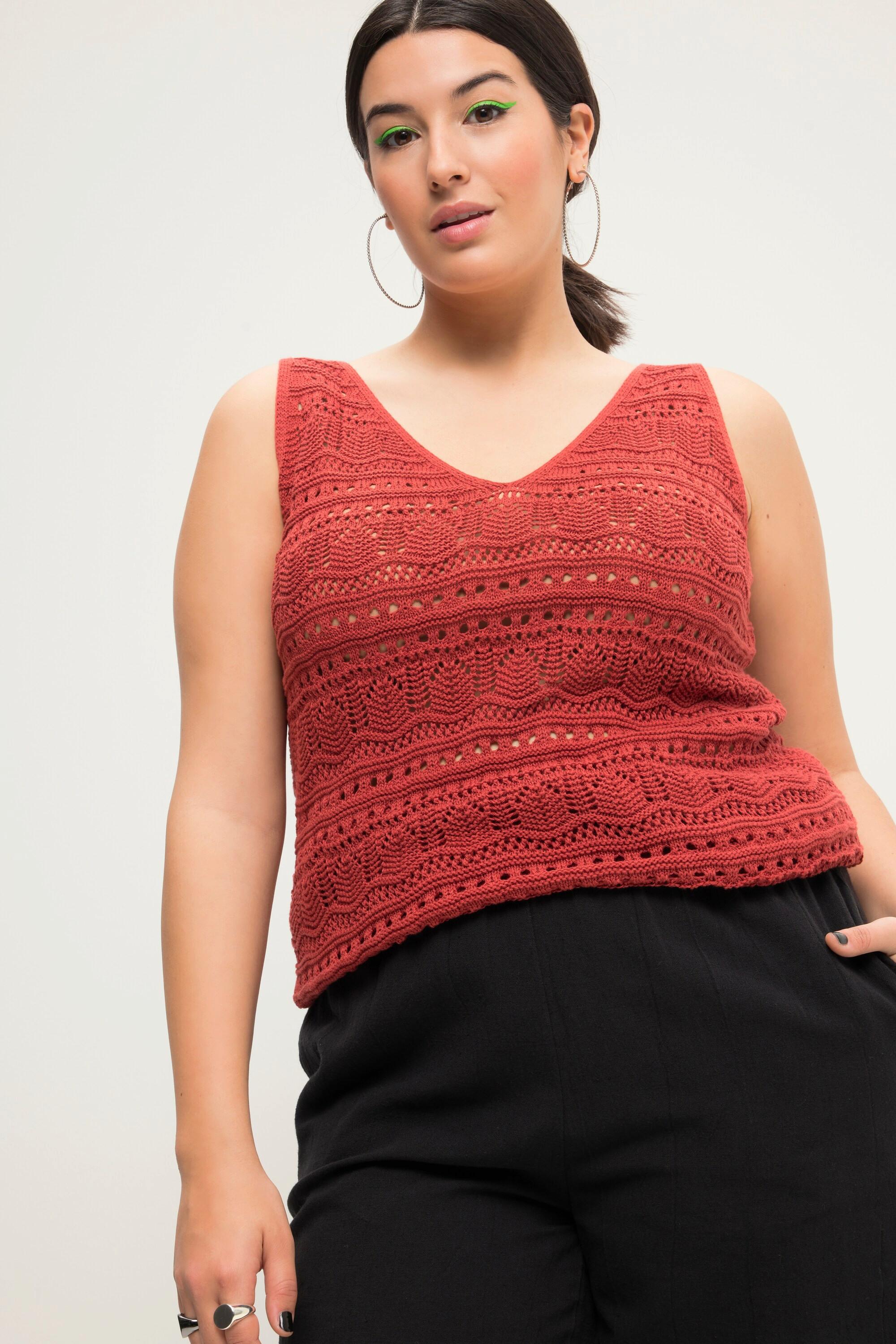 Studio Untold Top Maille Ajourée Ligne A Col V Ourlet Ondulé  