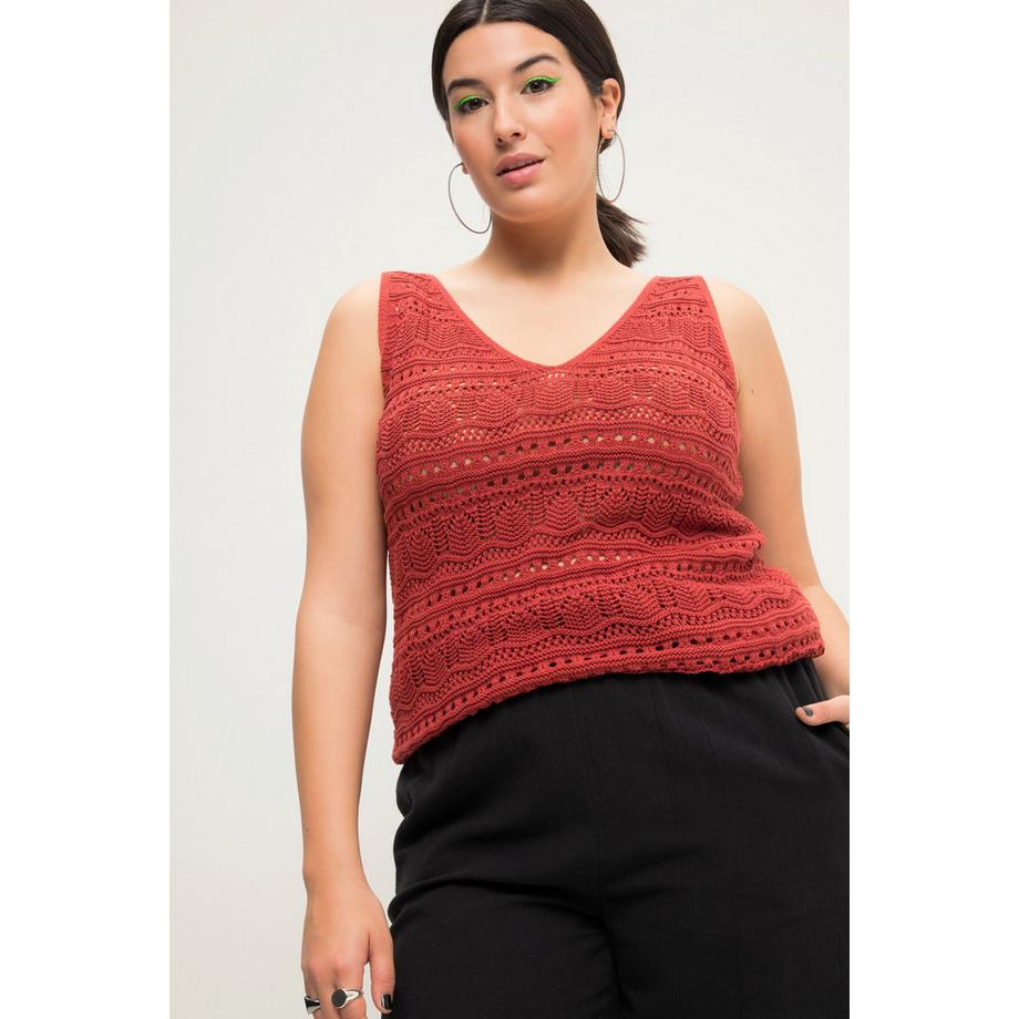 Studio Untold Ajourstrick A-Linie V-Ausschnitt Top Wellensaum  