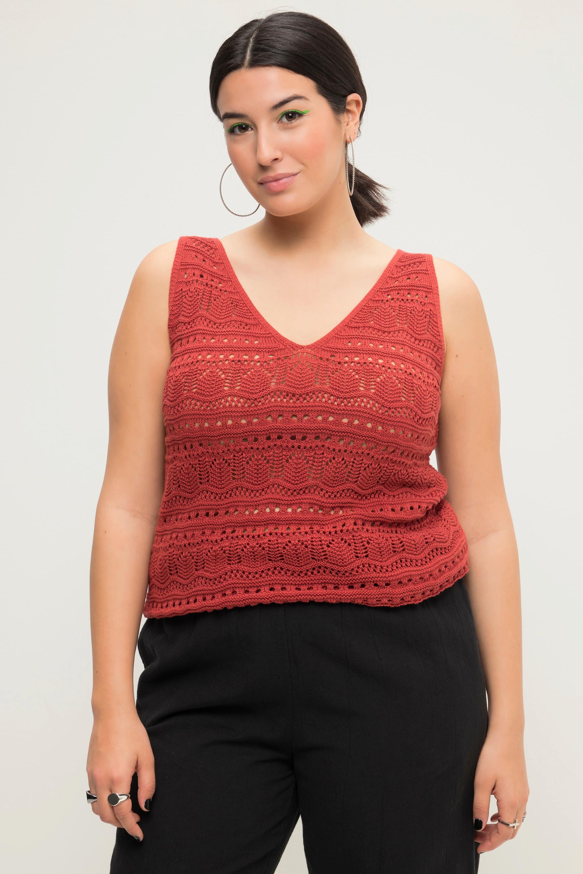 Studio Untold Top Maille Ajourée Ligne A Col V Ourlet Ondulé  