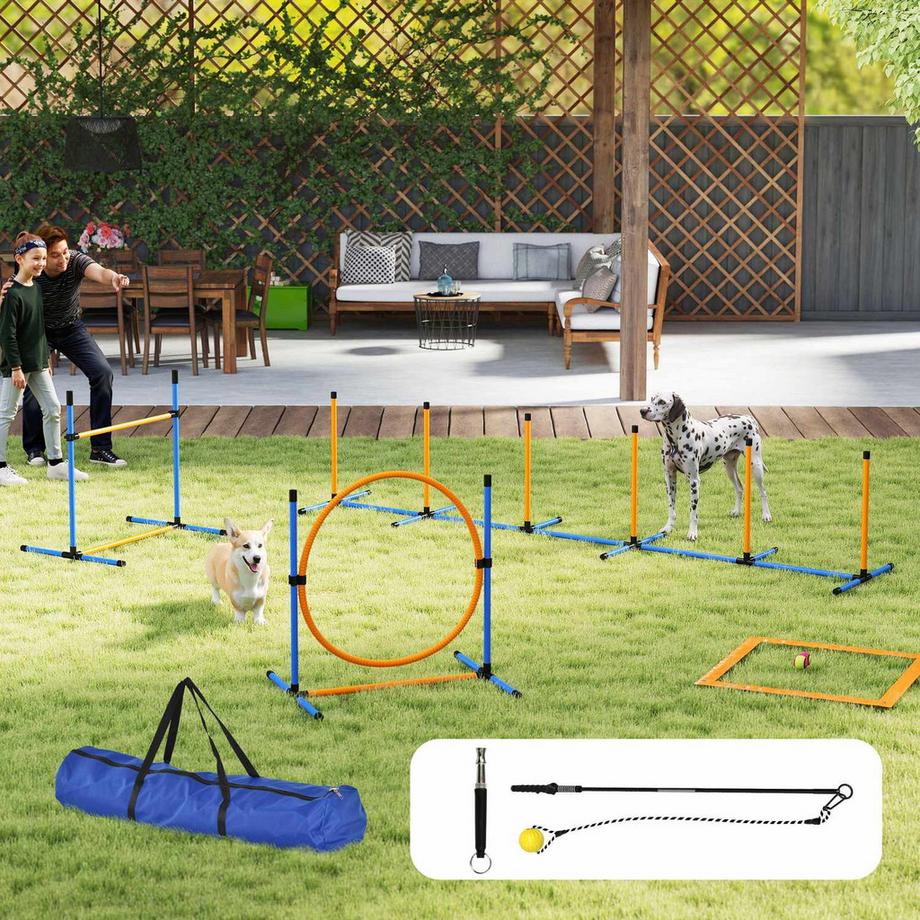 Northio  Agility Set Hunde 9-teilig Agility-Ausrüstung für Hundetraining Steckhürdenset mit Slalomstangen Sprunghoop 2 Bälle höhenverstellbar Hürden Koordinationstraining für Spiele Training Aosom 