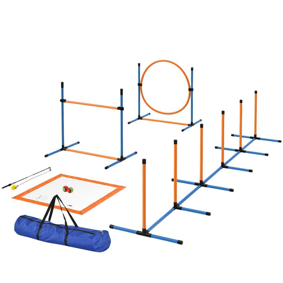 Northio  Agility Set Hunde 9-teilig Agility-Ausrüstung für Hundetraining Steckhürdenset mit Slalomstangen Sprunghoop 2 Bälle höhenverstellbar Hürden Koordinationstraining für Spiele Training Aosom 