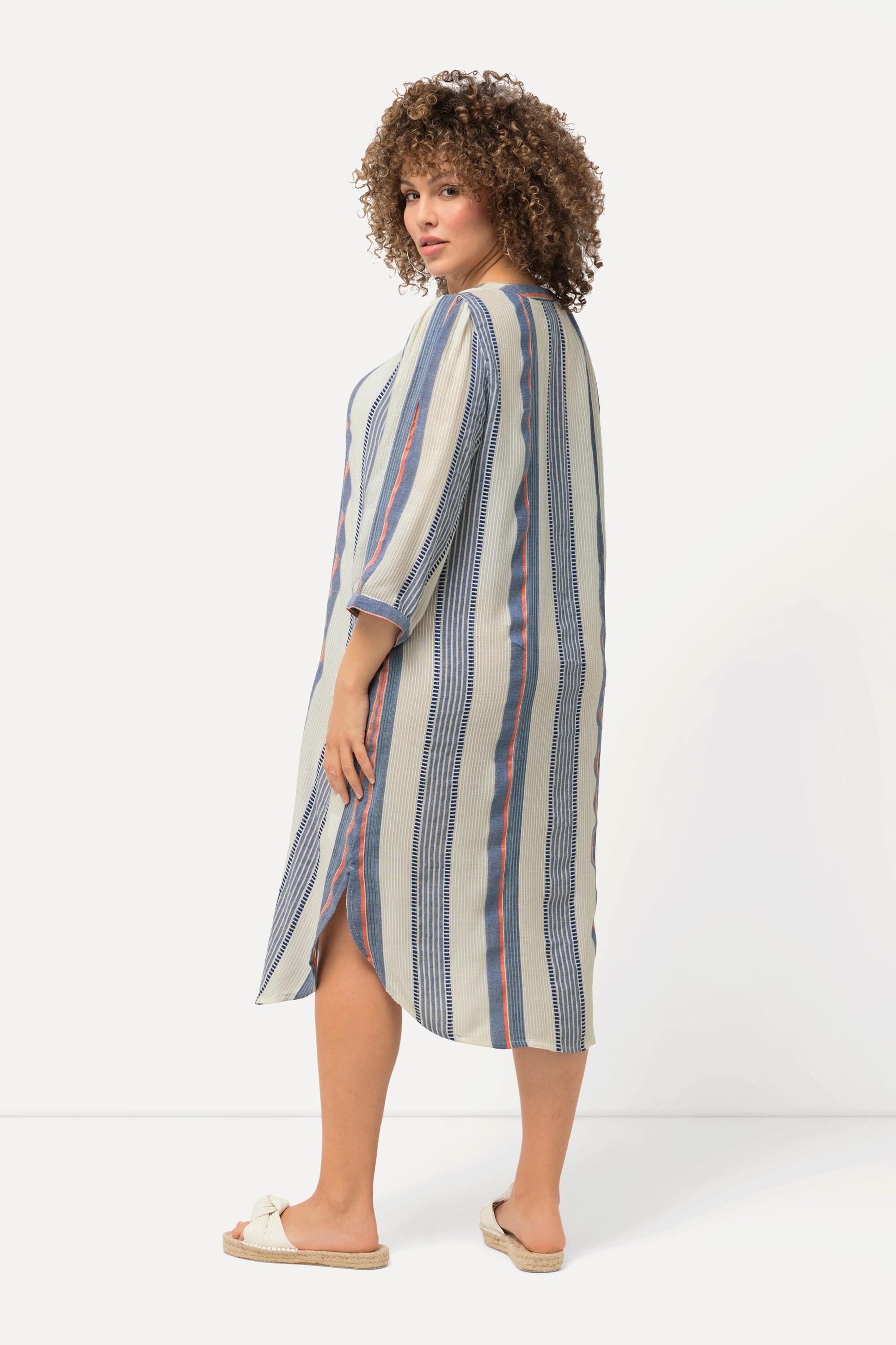 Ulla Popken  Kaftan, Musterstreifen, Oversized, V-Ausschnitt, 3/4-Arm 