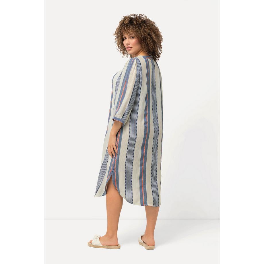 Ulla Popken Gestreifter Oversized Kaftan V-Ausschnitt 3/4-Arm  