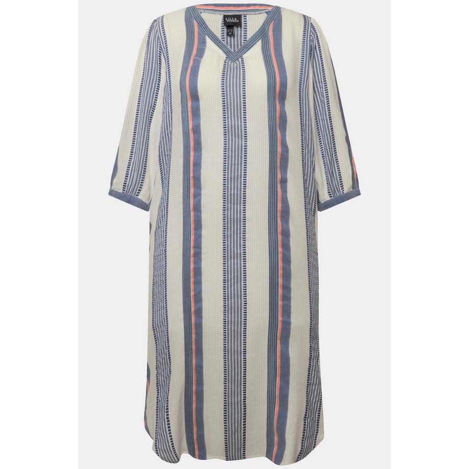 Ulla Popken Gestreifter Oversized Kaftan V-Ausschnitt 3/4-Arm  