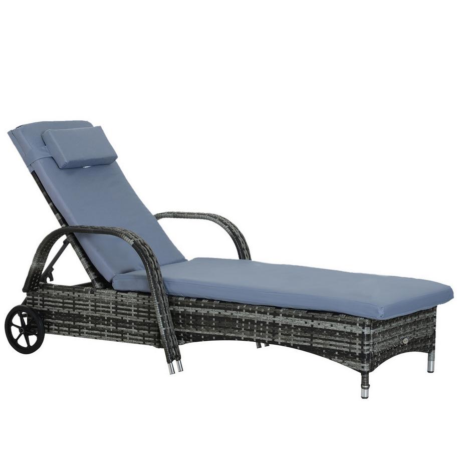 Salon De Jardin Transat De Jardin Transat Mobile Avec Coussin, Polyrotin + Métal, Gris, 200X73X30-103Cm