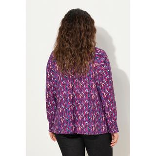 Ulla Popken  Blusa dal taglio svasato con colletto alla coreana, punto smock e maniche lunghe 