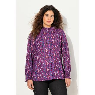 Ulla Popken  Bluse, Smok-Details, A-Linie, Stehkragen, Langarm 