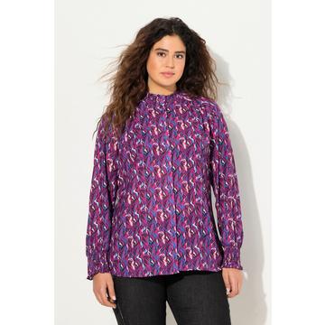 Blusa dal taglio svasato con colletto alla coreana, punto smock e maniche lunghe