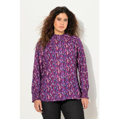 Ulla Popken  Blusa dal taglio svasato con colletto alla coreana, punto smock e maniche lunghe 