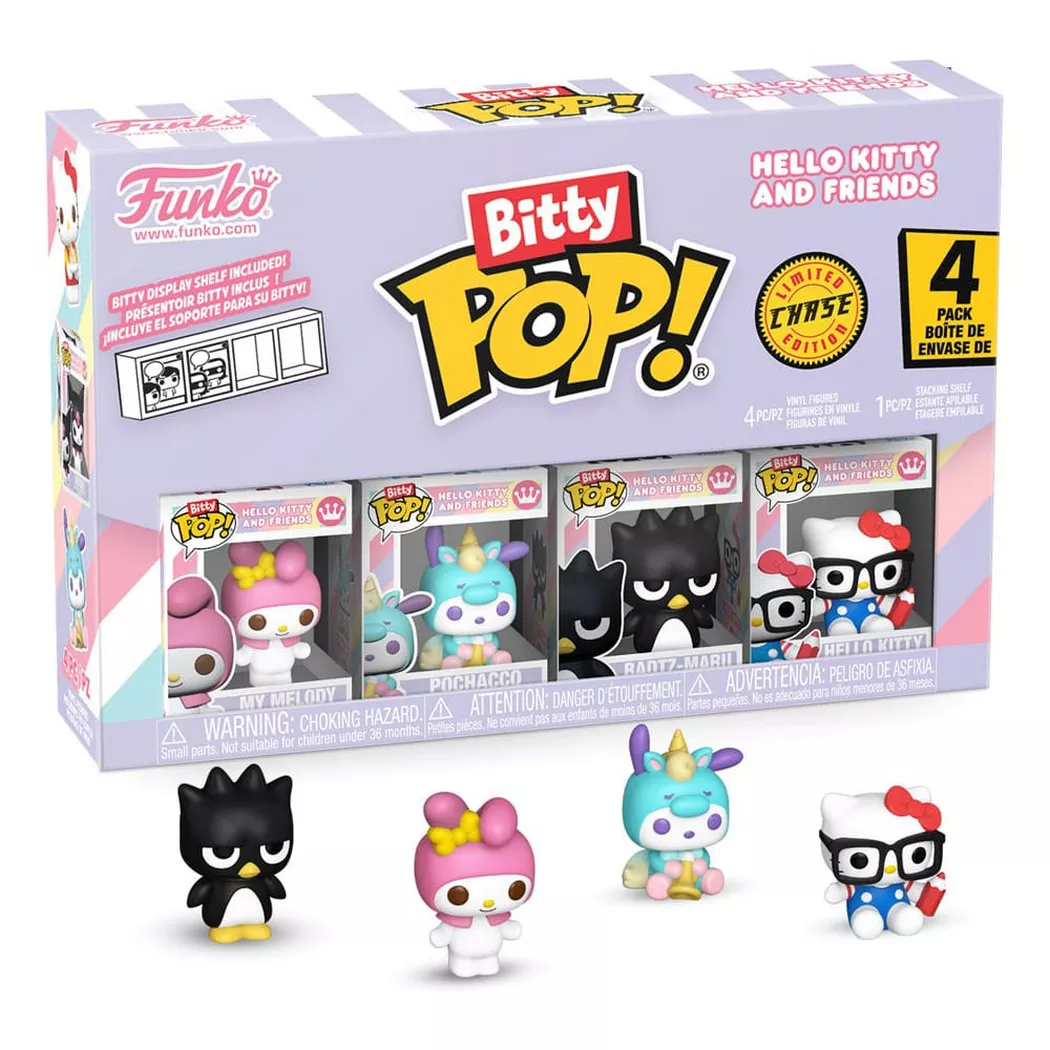 FUNKO BITTY POP! SANRIO: HELLO KITTY - MY MELODY, POCHACCO (PIJAMA), BADTZ-MARU, HELLO KITTY CON GAFAS, 85716, TIENDA CON LICENCIA OFICIAL