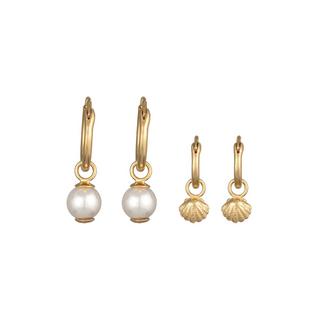 Elli  Boucles d'Oreilles Elli Ohrringe Creolen Set Muschelkernperle Muschel 925 Silber 