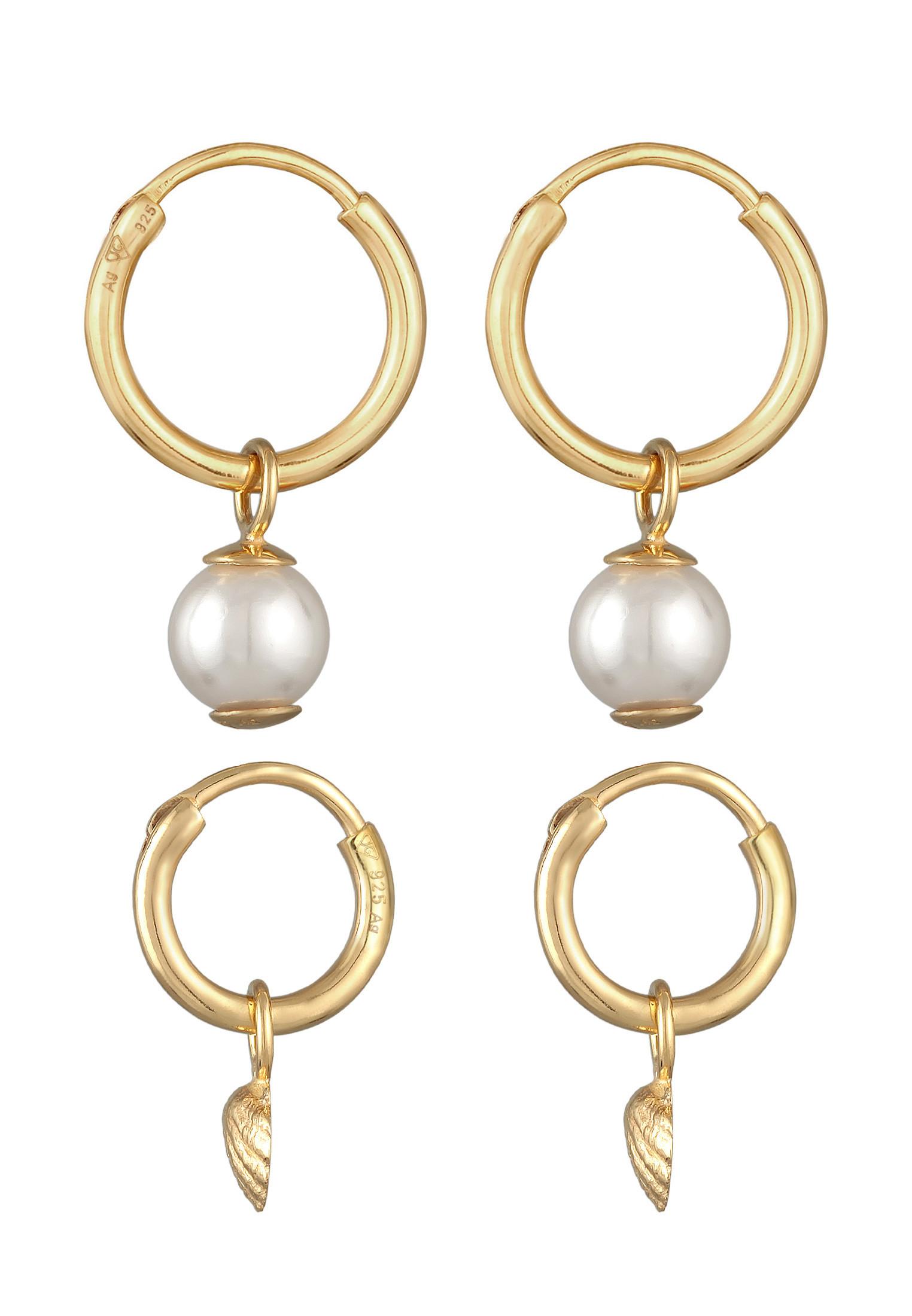 Elli  Ohrringe Elli Ohrringe Creolen Set Muschelkernperle Muschel 925 Silber 