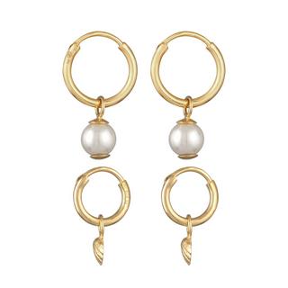 Elli  Boucles d'Oreilles Elli Ohrringe Creolen Set Muschelkernperle Muschel 925 Silber 