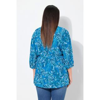 Ulla Popken Blusa Fantasia Foglie Taglio Svasato Scollo a V Maniche 3/4  