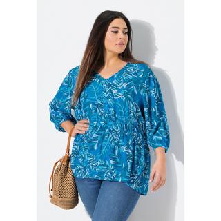 Ulla Popken Blusa Fantasia Foglie Taglio Svasato Scollo a V Maniche 3/4  