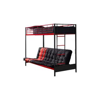 Vente-unique Letto a soppalco 90 x 190 cm con divano letto Metallo Nero e Rosso + Futon - MODULO V  