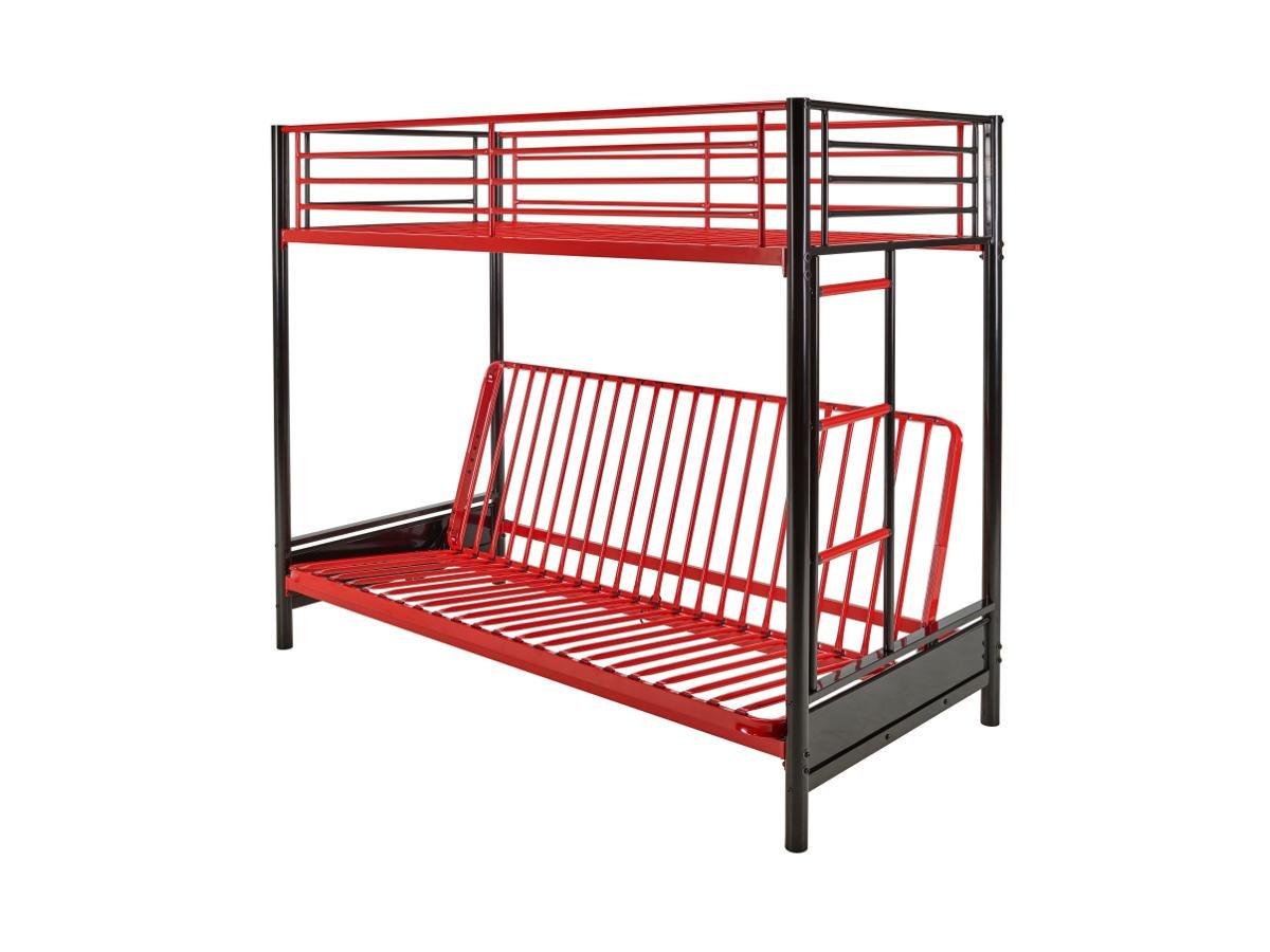 Vente-unique Letto a soppalco 90 x 190 cm con divano letto Metallo Nero e Rosso + Futon - MODULO V  