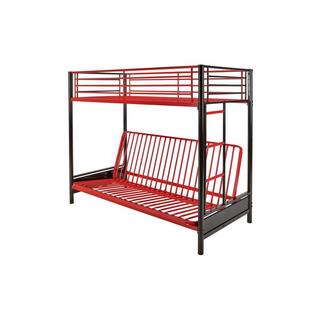 Vente-unique Lit mezzanine 90 x 190 cm - Avec banquette convertible - Métal - Noir et rouge + Futon - MODULO V  