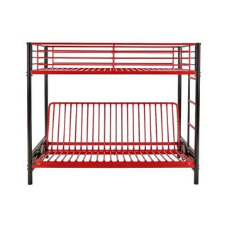 Vente-unique Hochbett mit Schlafsofa mit Futonmatratze - 90 x 190 cm - Metall - Rot & Schwarz - MODULO V  