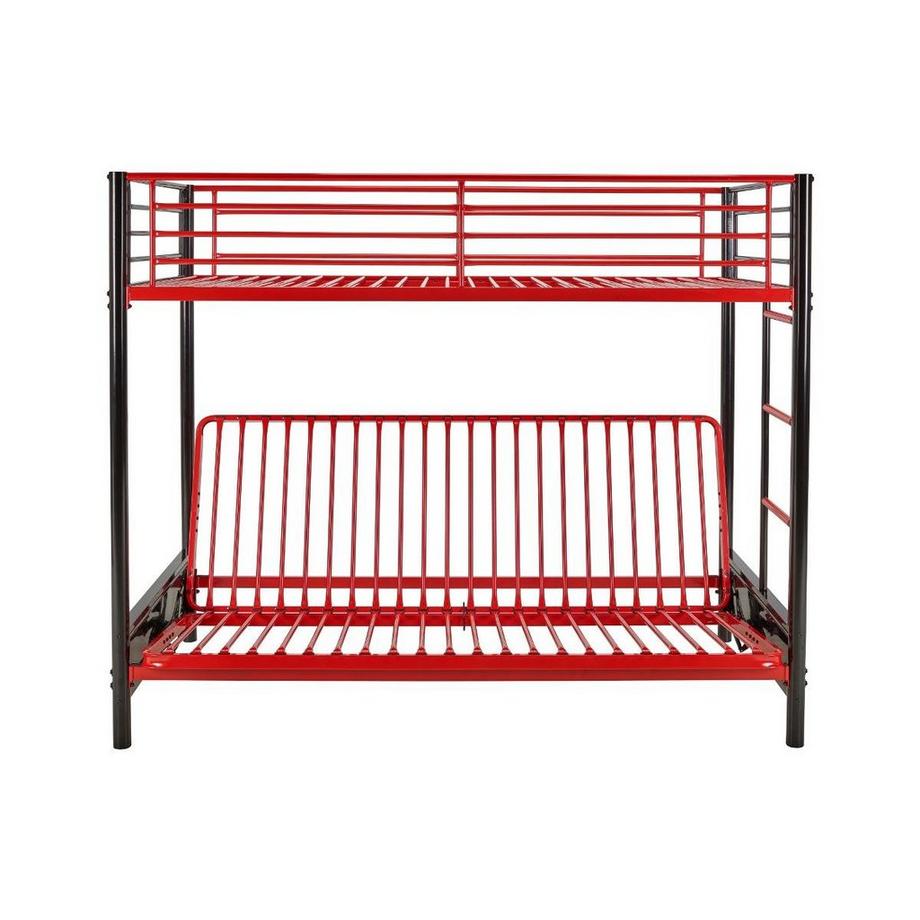 Vente-unique Lit mezzanine 90 x 190 cm - Avec banquette convertible - Métal - Noir et rouge + Futon - MODULO V  
