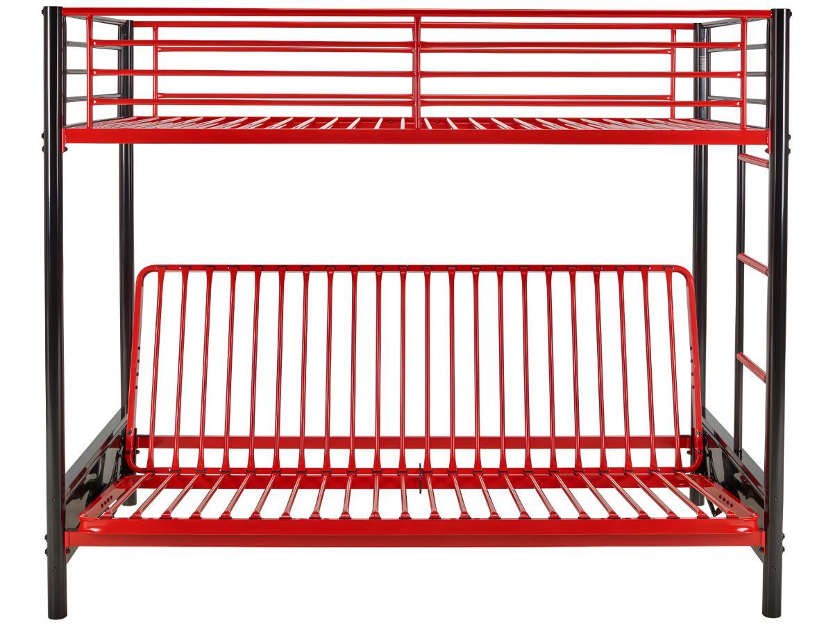 Vente-unique Hochbett mit Schlafsofa mit Futonmatratze - 90 x 190 cm - Metall - Rot & Schwarz - MODULO V  