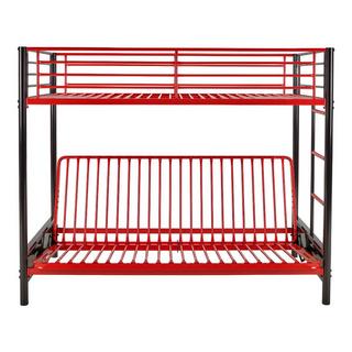 Vente-unique Hochbett mit Schlafsofa mit Futonmatratze - 90 x 190 cm - Metall - Rot & Schwarz - MODULO V  
