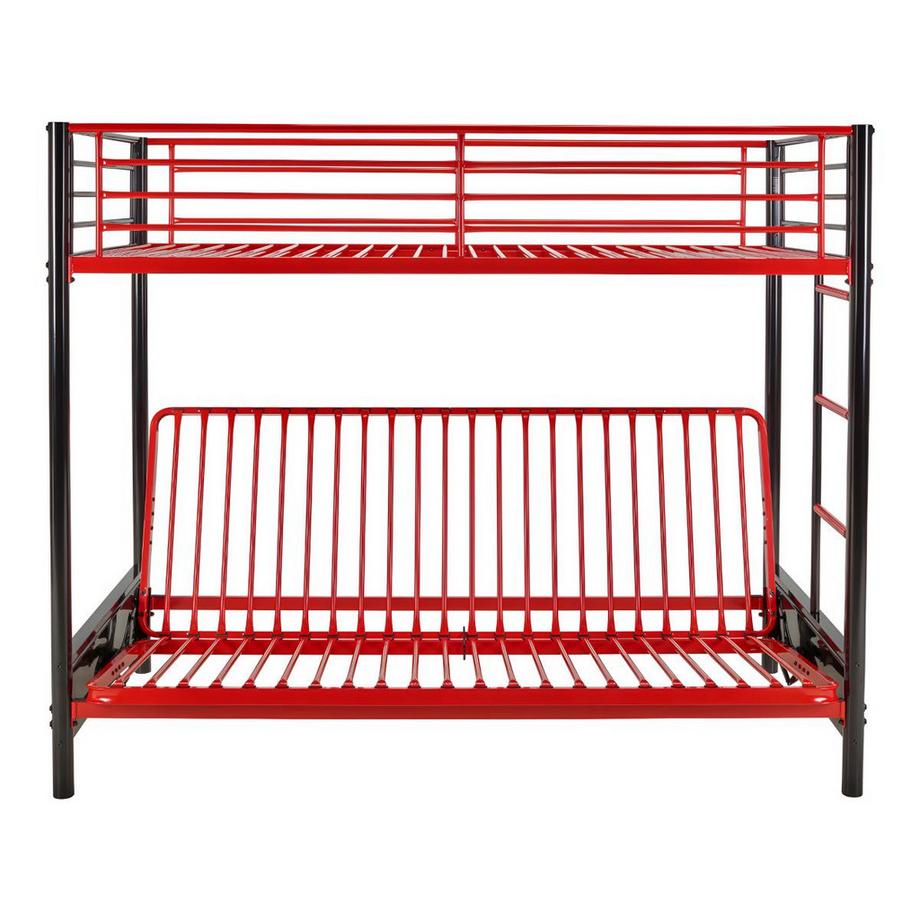 Vente-unique Lit mezzanine 90 x 190 cm - Avec banquette convertible - Métal - Noir et rouge + Futon - MODULO V  