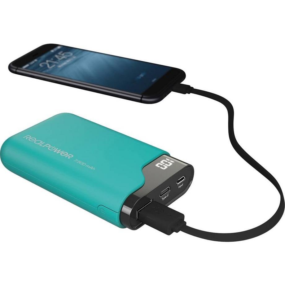 RealPower  PB-7500C Powerbank avec port de charge USB et entrée et sortie USB type C 