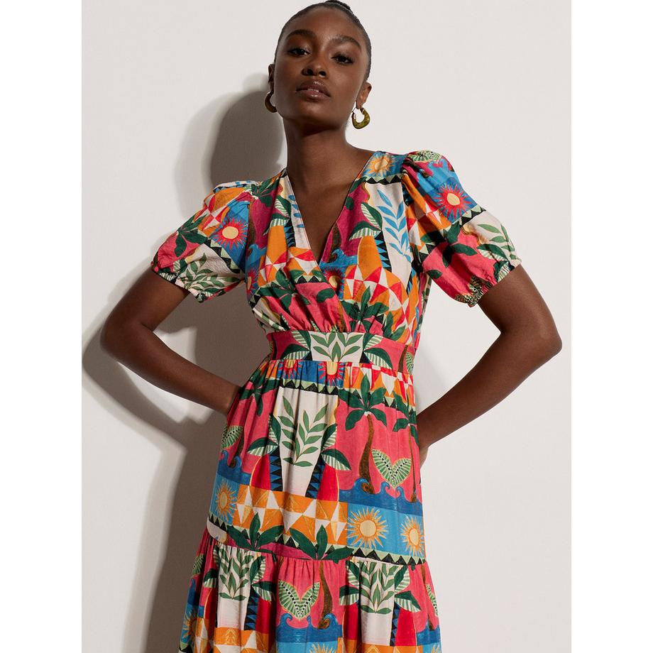 APRICOT Robe mi-longue à volants et imprimé tropical  