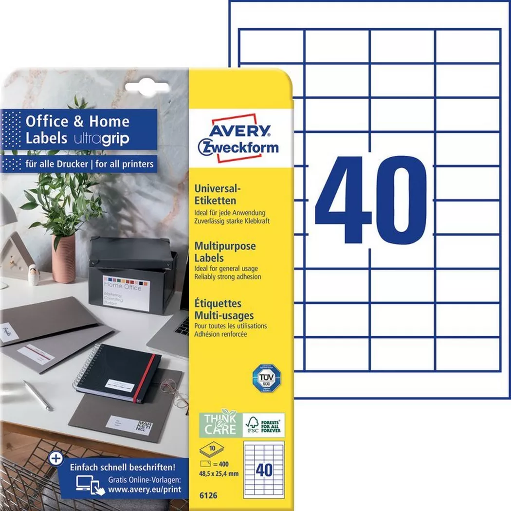 Avery-Zweckform – AVERY ZWECKFORM Etiketten 48,5×25,4mm, 400 Stk., One Size, Weiss