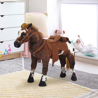 Northio  Cheval D'Équitation Cheval De Jeu Sonore Pour Enfant Cheval Debout En Peluche Métal Marron + Blanc 85X28X60Cm 