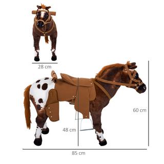 HOMCOM  Cavallo Da Equitazione Cavallo Da Gioco Suono Per Bambini Cavallo In Piedi Peluche Metallo Marrone + Bianco 85X28X60Cm 