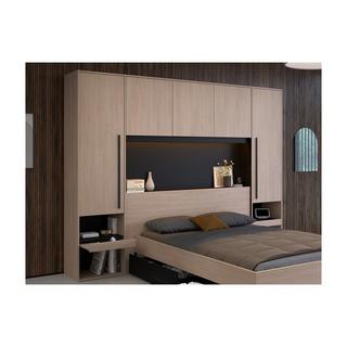 Vente-unique Letto con vani portaoggetti e LED 140 x 190 cm Naturale e Nero - VELONA  