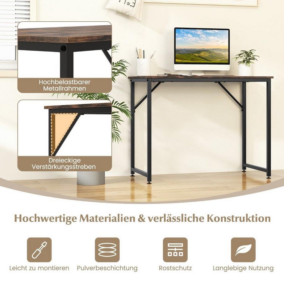 Northio PC-Tisch mit Verstellbaren Fußpolstern Kompakter Computertisch Schreibtisch 100 x 50 x 77 cm Braun  