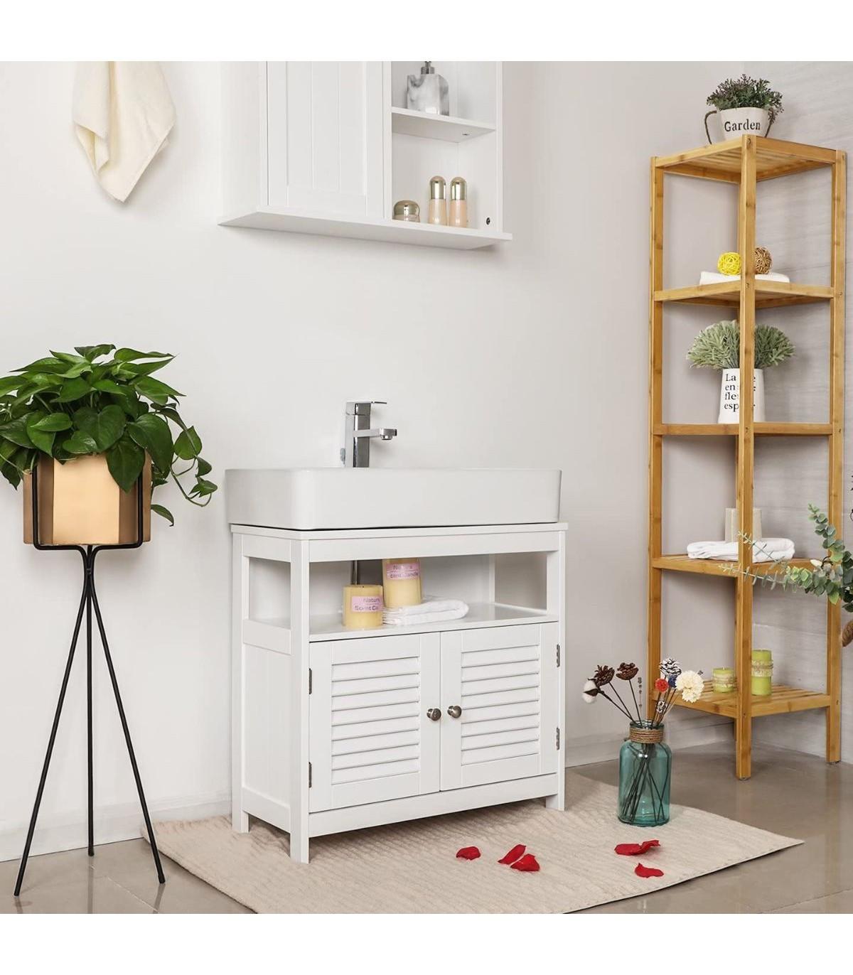 Calicosy Mobile da bagno grigio in MDF con ampi vani portaoggetti e ante a doghe  