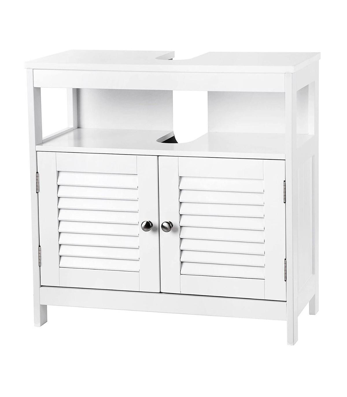 Calicosy Mobile da bagno grigio in MDF con ampi vani portaoggetti e ante a doghe  