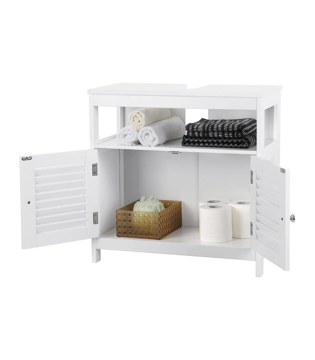 Calicosy Mobile da bagno grigio in MDF con ampi vani portaoggetti e ante a doghe  