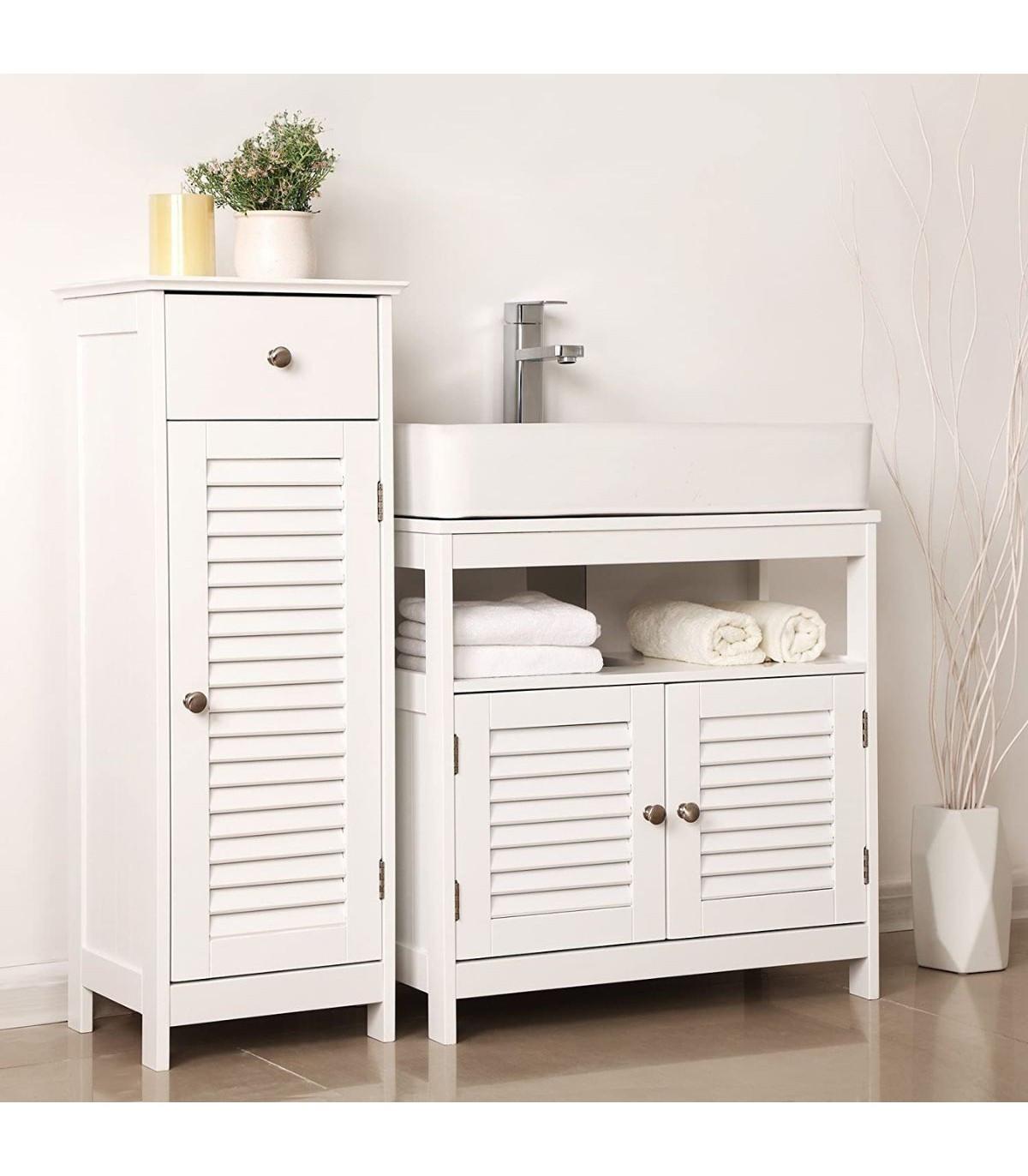 Calicosy Mobile da bagno grigio in MDF con ampi vani portaoggetti e ante a doghe  