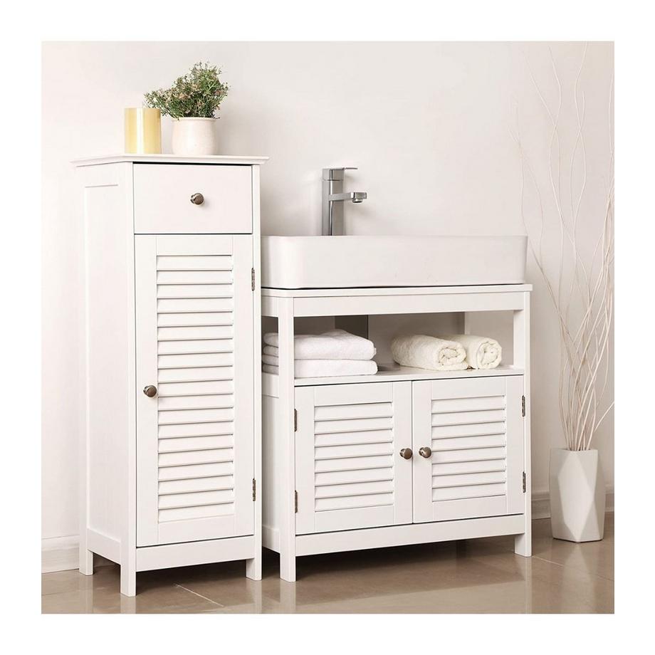 Songmics Meuble sous vasque blanc 2 portes 1 niche L60cm  