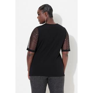 Ulla Popken  T-shirt à coupe Classic Fit. Voile en mesh à sequins, top en jersey opaque 