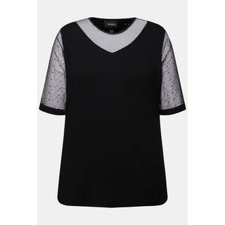 Ulla Popken  T-shirt à coupe Classic Fit. Voile en mesh à sequins, top en jersey opaque 