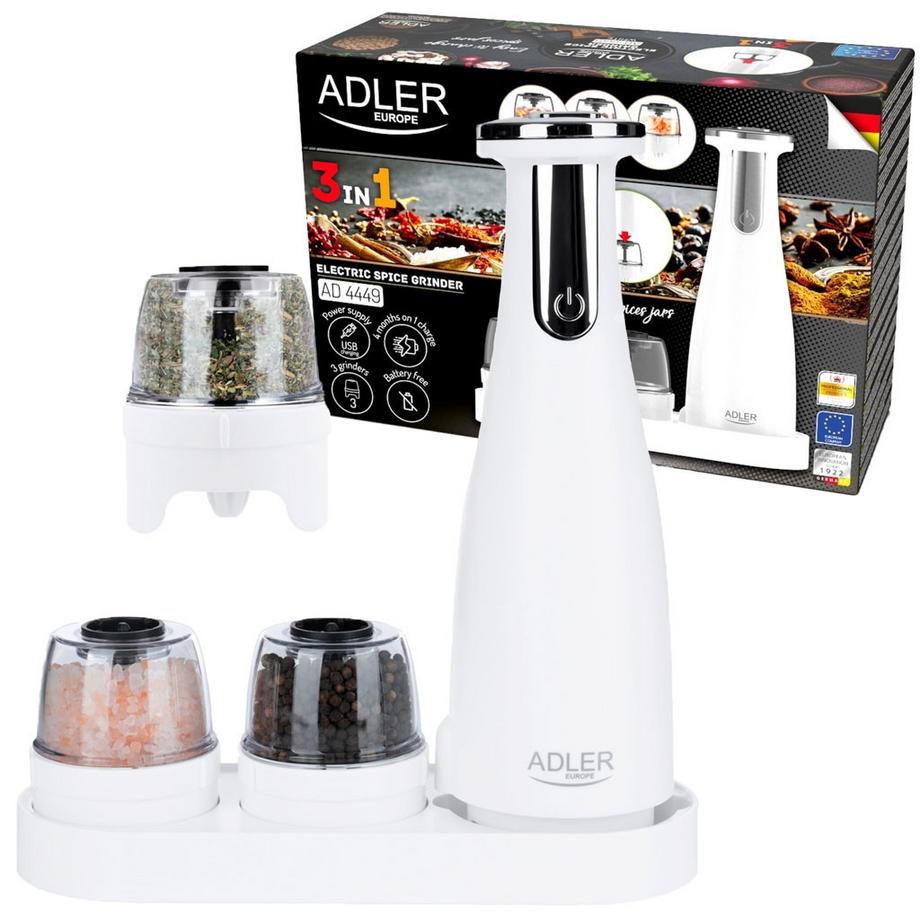 Northio  Adler AD 4449w 3er Set Gewürzmühlen Pfeffermühle Salzstreuer Pfefferstreuer elektrisch USB -C 1500 mAh 