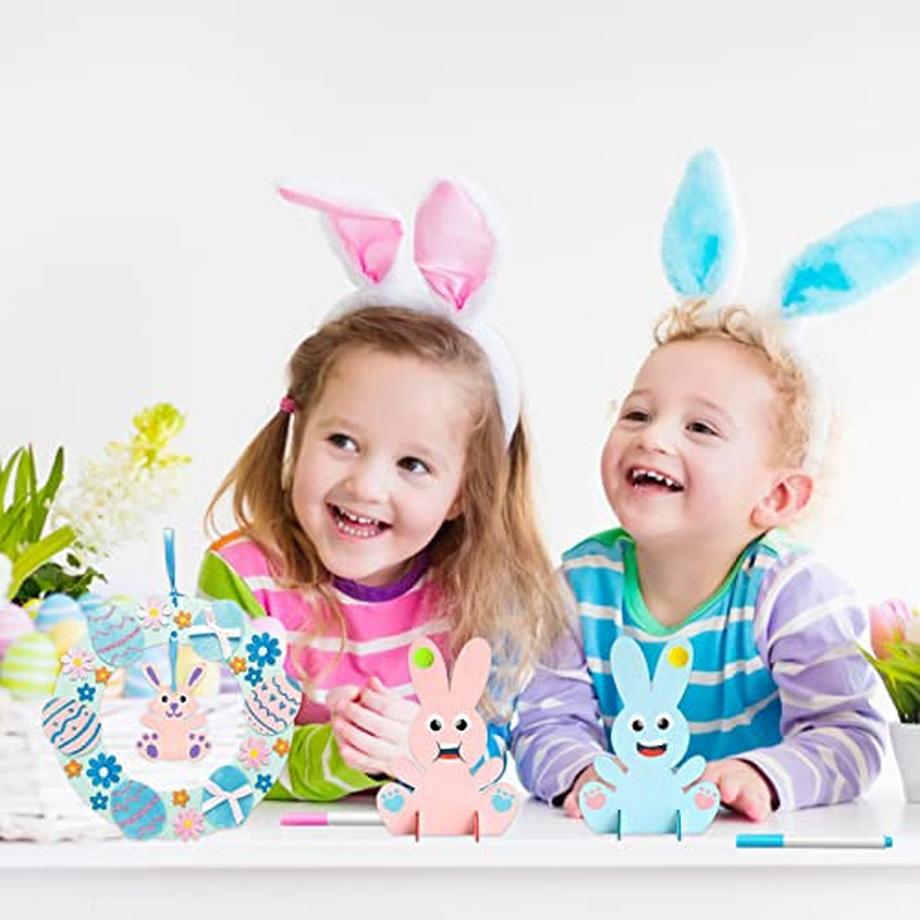 Activity-board  Osterkränze Kinderbastelset, Holzhase zum Bemalen, Osterhasendekoration 