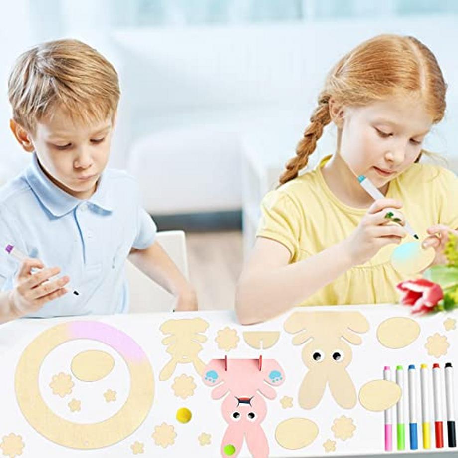 Activity-board  Osterkränze Kinderbastelset, Holzhase zum Bemalen, Osterhasendekoration 