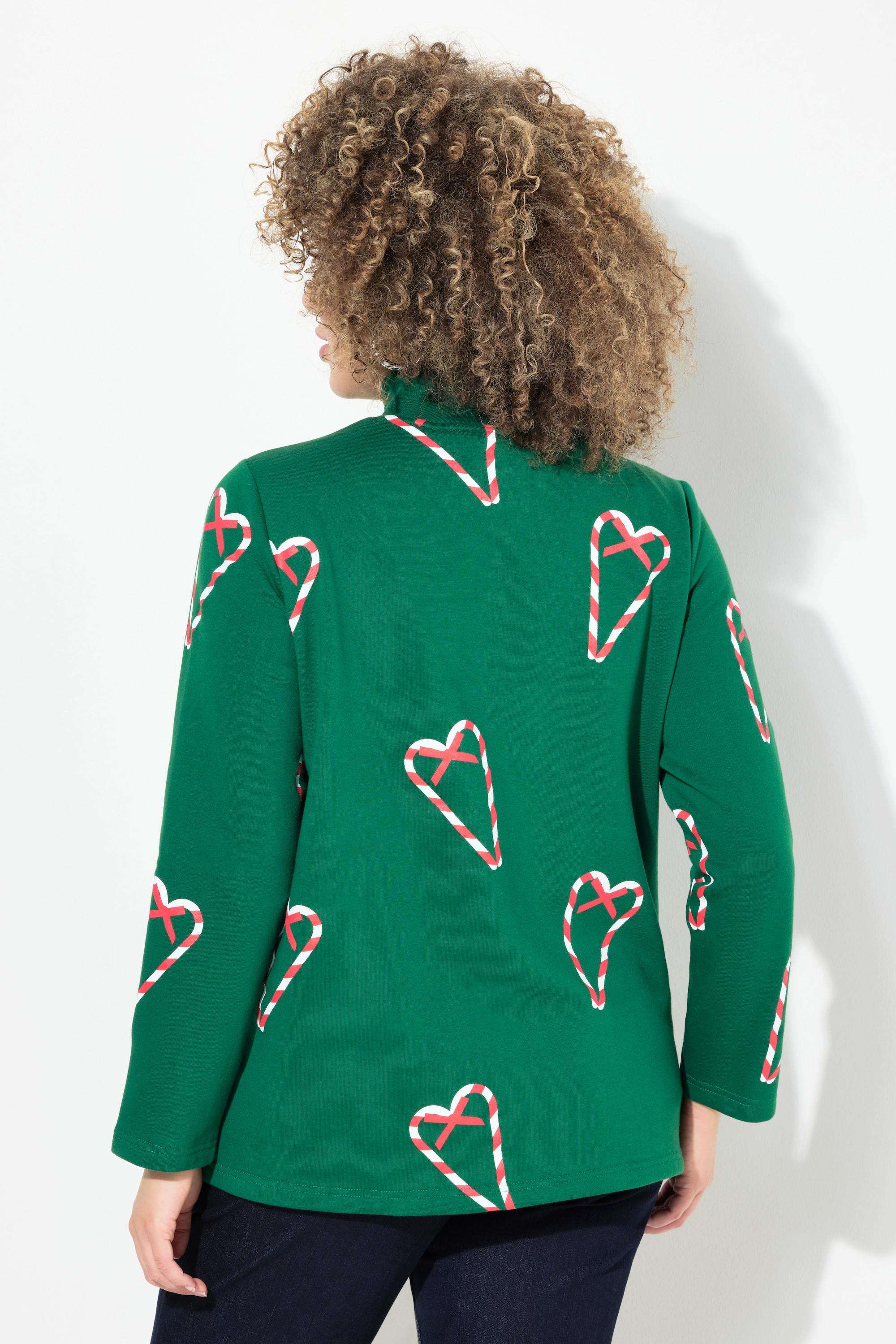 Ulla Popken Classic Zuckerstangen Print Stehkragen Langarm Sweatshirt  