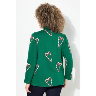 Ulla Popken Classic Zuckerstangen Print Stehkragen Langarm Sweatshirt  