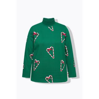 Ulla Popken Classic Zuckerstangen Print Stehkragen Langarm Sweatshirt  