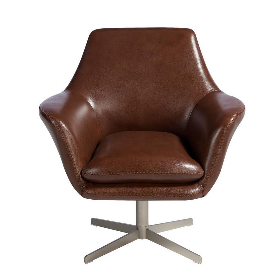 ANGEL CERDA Fauteuil pivotant en cuir brun cognac  