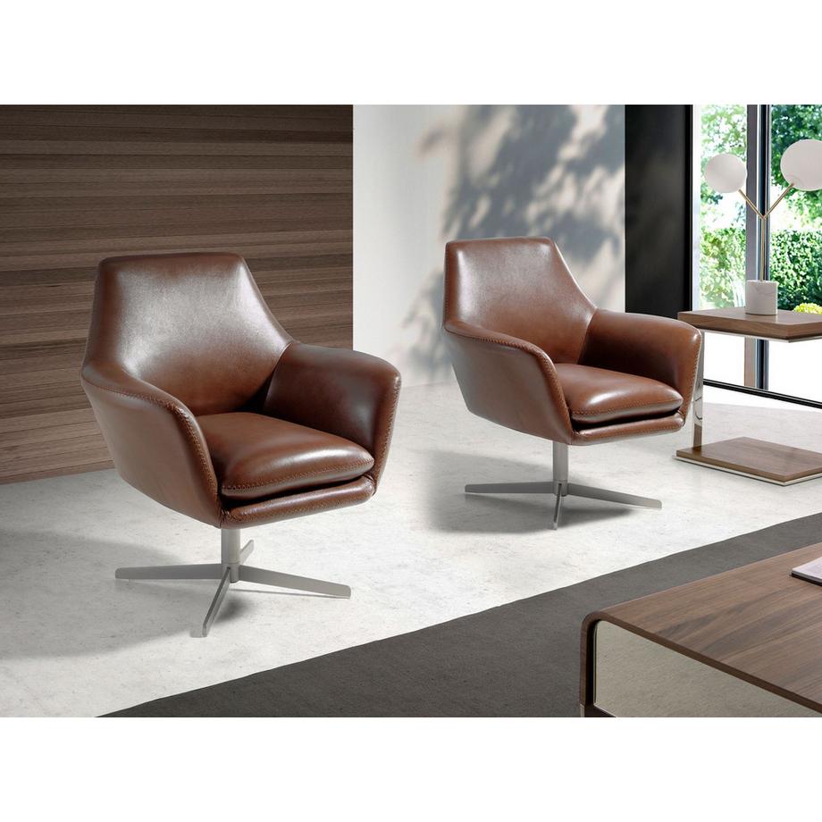 ANGEL CERDA Fauteuil pivotant en cuir brun cognac  